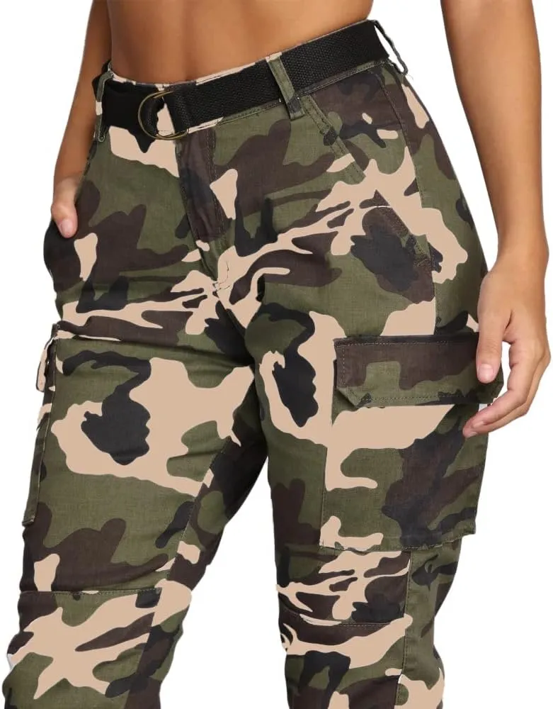 Women's Cargo Jogger Camo Pants with Pockets High Waist Slim Casual Tapered Camouflage Combat Hiking Pants
