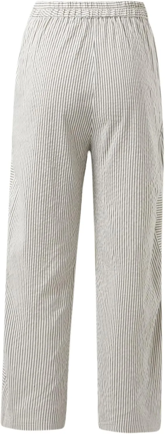 Women's Casual Pants Fashion Striped Patchwork Loose Casual High Waist Pocket Elastic Waist Ankle Length Trousers