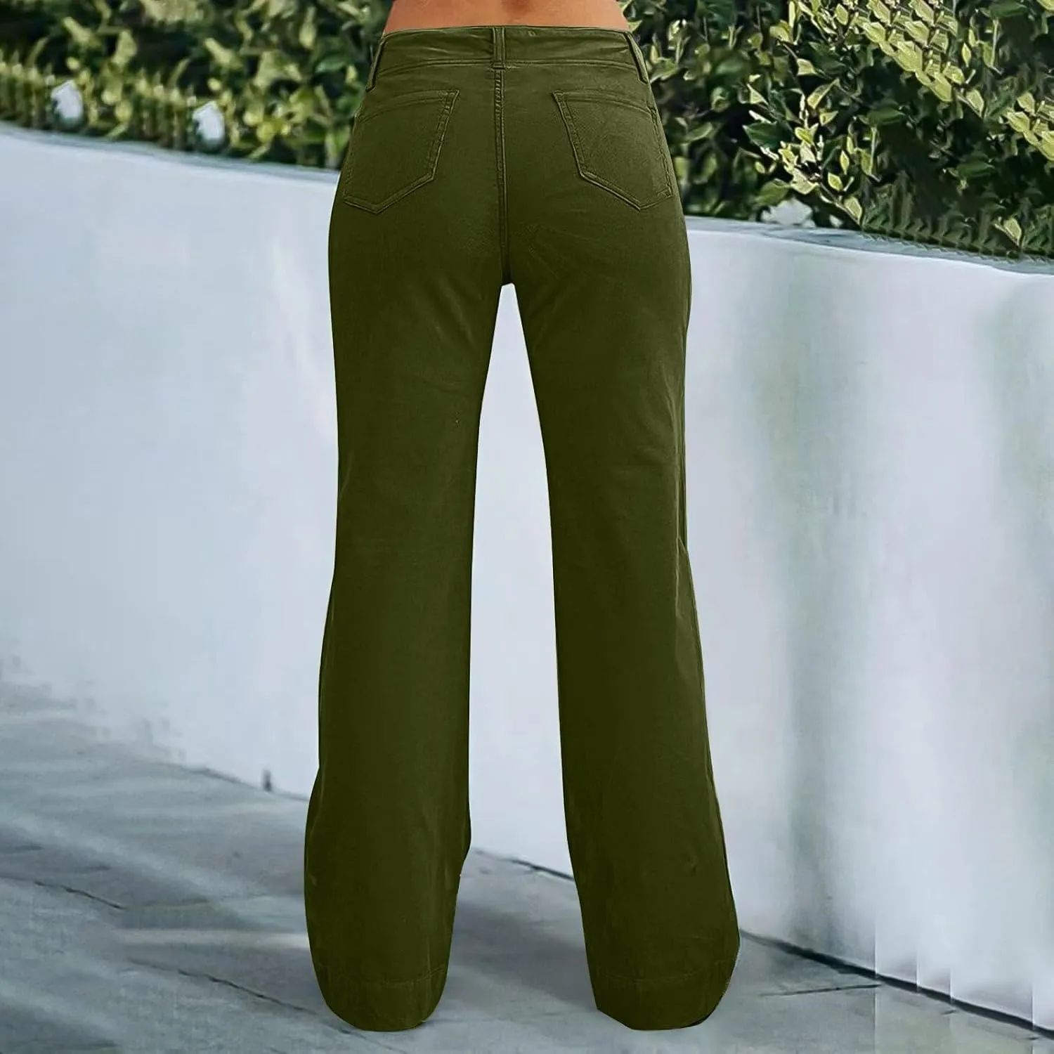 Womens Casual Stretch Twill Pants Classic Straight Fit Chino Pant High Waisted Work Outdoor Flare Pants with Pockets