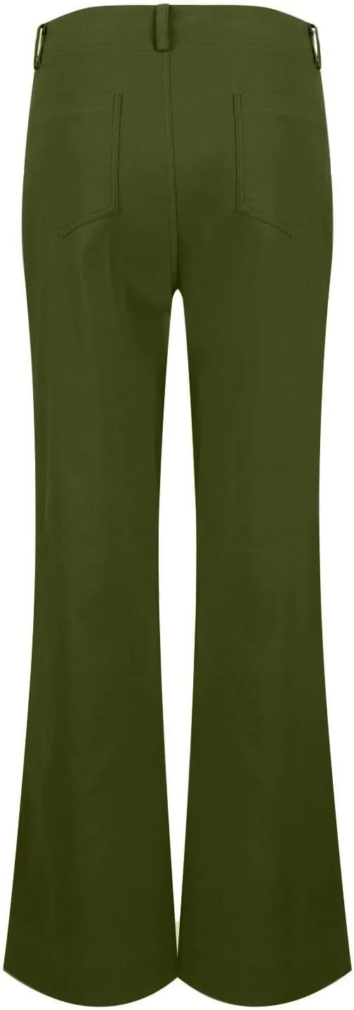 Womens Casual Stretch Twill Pants Classic Straight Fit Chino Pant High Waisted Work Outdoor Flare Pants with Pockets