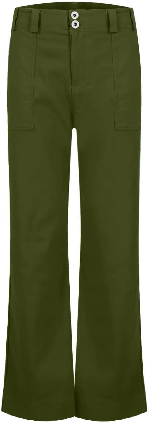 Womens Casual Stretch Twill Pants Classic Straight Fit Chino Pant High Waisted Work Outdoor Flare Pants with Pockets