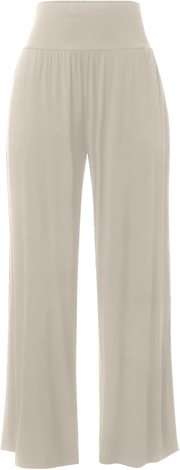Women's Casual Wide Leg Pants High Waist Elastic Solid Color Long Loose Trousers Summer Spring Pant with Pockets