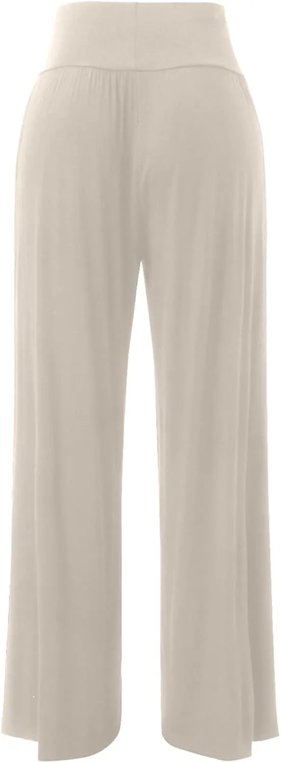 Women's Casual Wide Leg Pants High Waist Elastic Solid Color Long Loose Trousers Summer Spring Pant with Pockets
