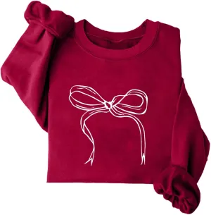 Women's Cute Bow Sweatshirt Plus Size Casual Long Sleeve Crew Neck Sweatshirts Fall Loose Fit Y2k Pullover Tops