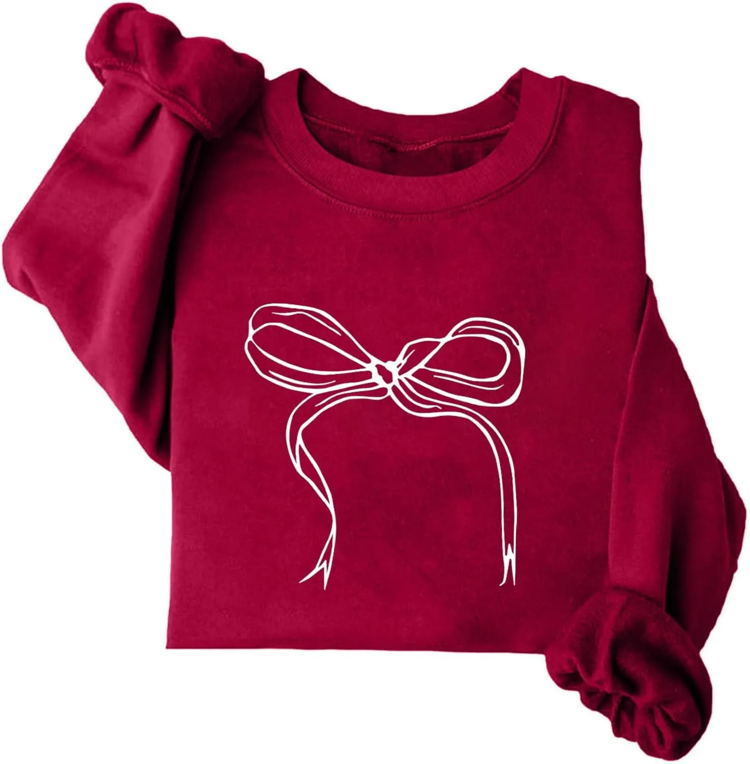Women's Cute Bow Sweatshirt Plus Size Casual Long Sleeve Crew Neck Sweatshirts Fall Loose Fit Y2k Pullover Tops