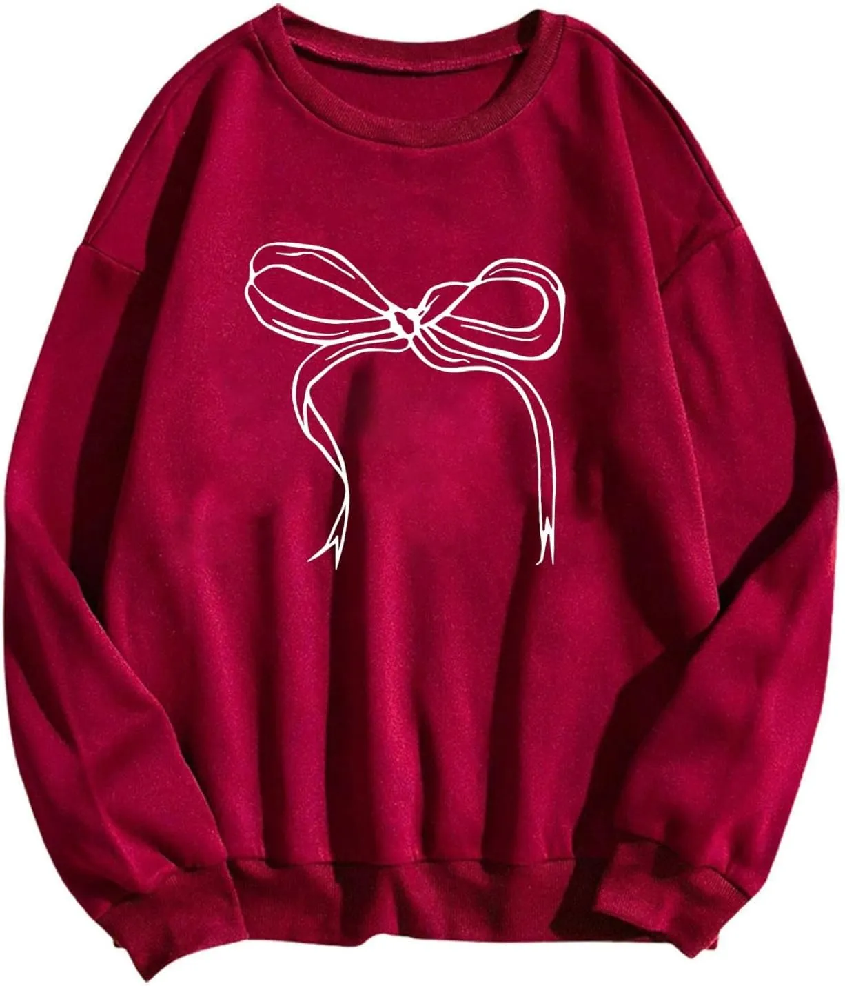 Women's Cute Bow Sweatshirt Plus Size Casual Long Sleeve Crew Neck Sweatshirts Fall Loose Fit Y2k Pullover Tops