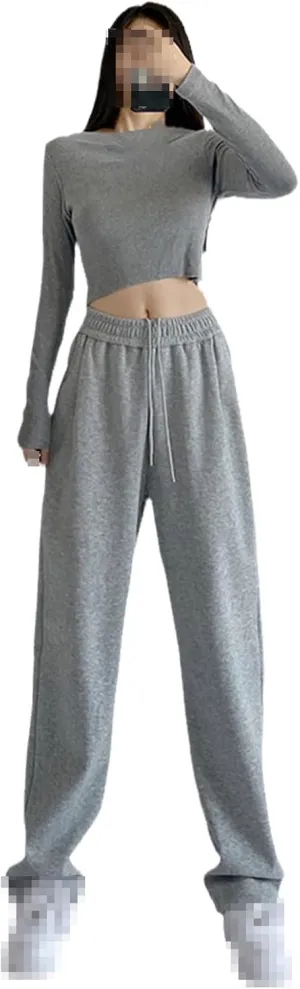 Women's Fall Cotton Sweatpants Loose Casual Harem Pants High Waist Straight Wide Leg Pants