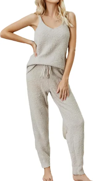 Womens Fuzzy Fleece Lounge Sets 2 Piece Outfits Sleeveless Cami Tank Tops and Jogger Pants Pajama Sets