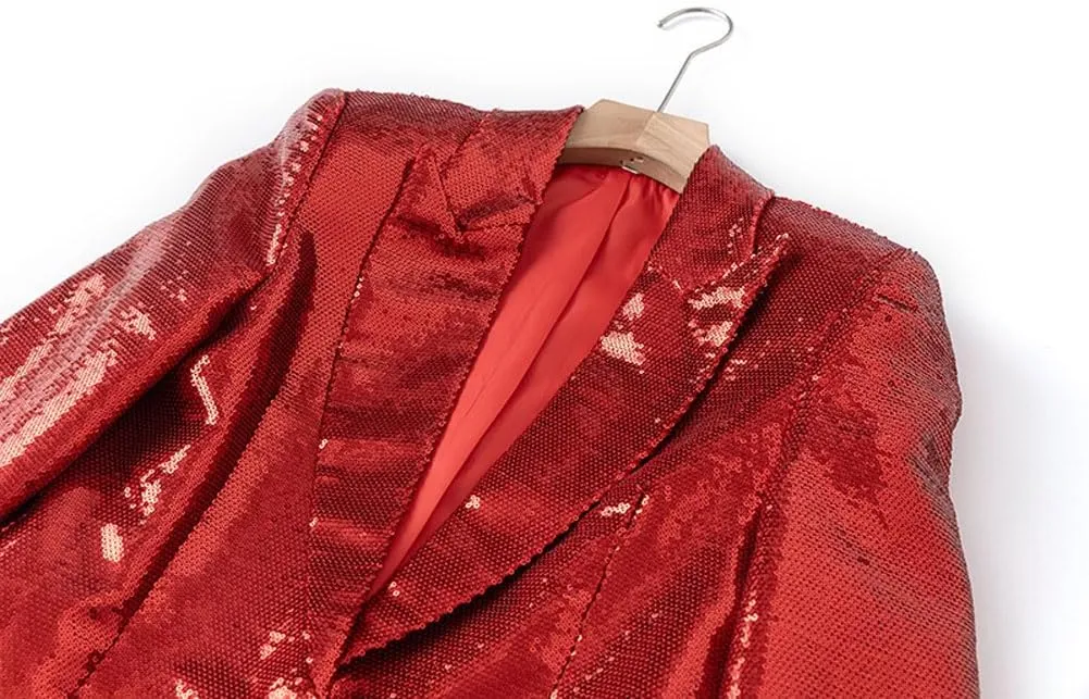 Womens Glitter Blazer Short Pants Set 2 PC Slim Fit Peak Lapel Prom Party Suit Womens Sequins Suit