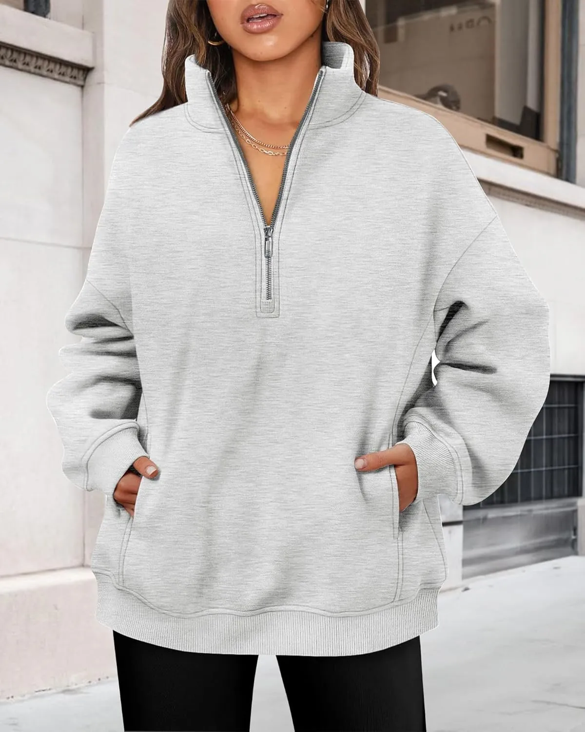 Women's Half Zip Oversized Sweatshirts Fleece Pullover Long Sleeve Hoodies Casual with Pockerts Fall winter