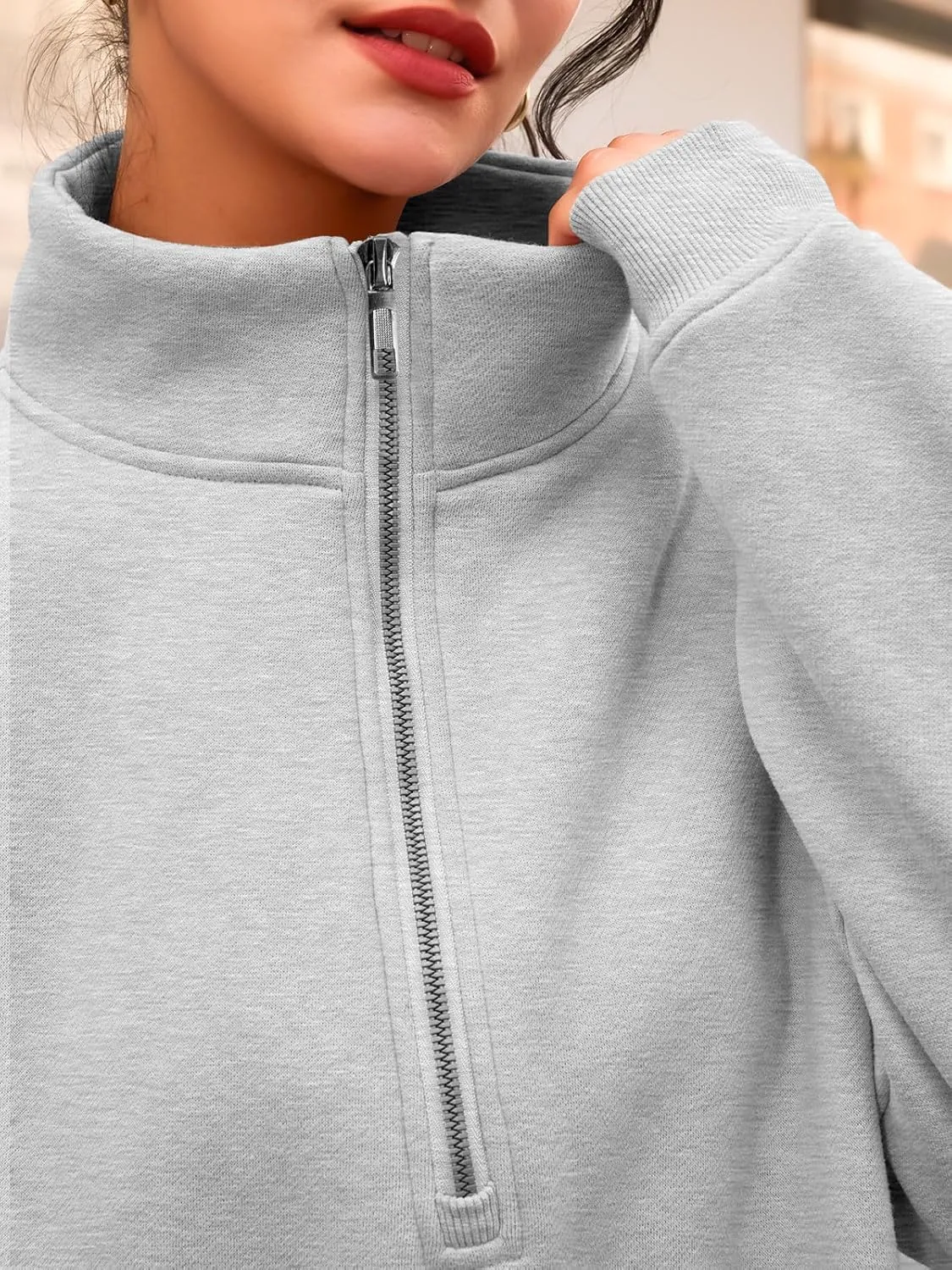 Women's Half Zip Oversized Sweatshirts Fleece Pullover Long Sleeve Hoodies Casual with Pockerts Fall winter
