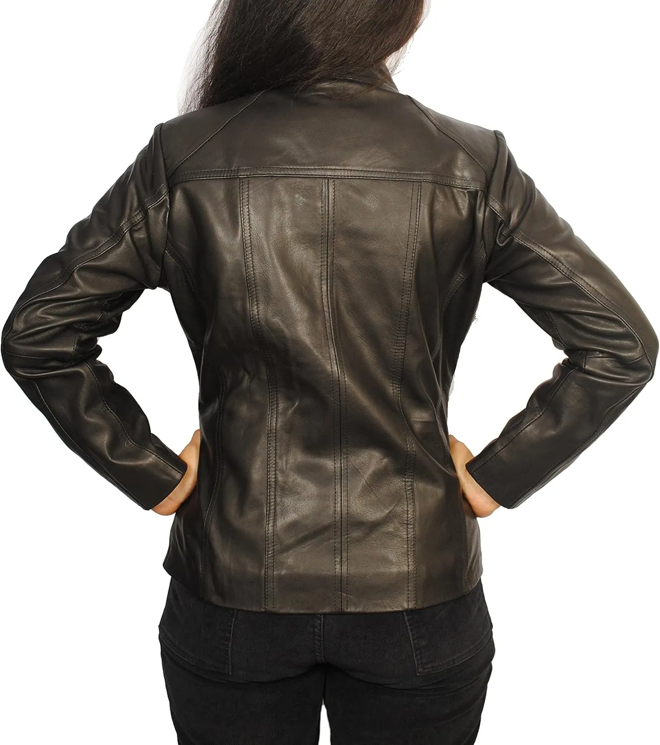 Women's Lambskin Leather Short Peacoat Jacket