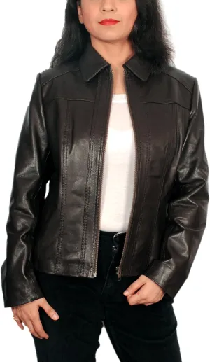 Women's Lambskin Leather Short Peacoat Jacket