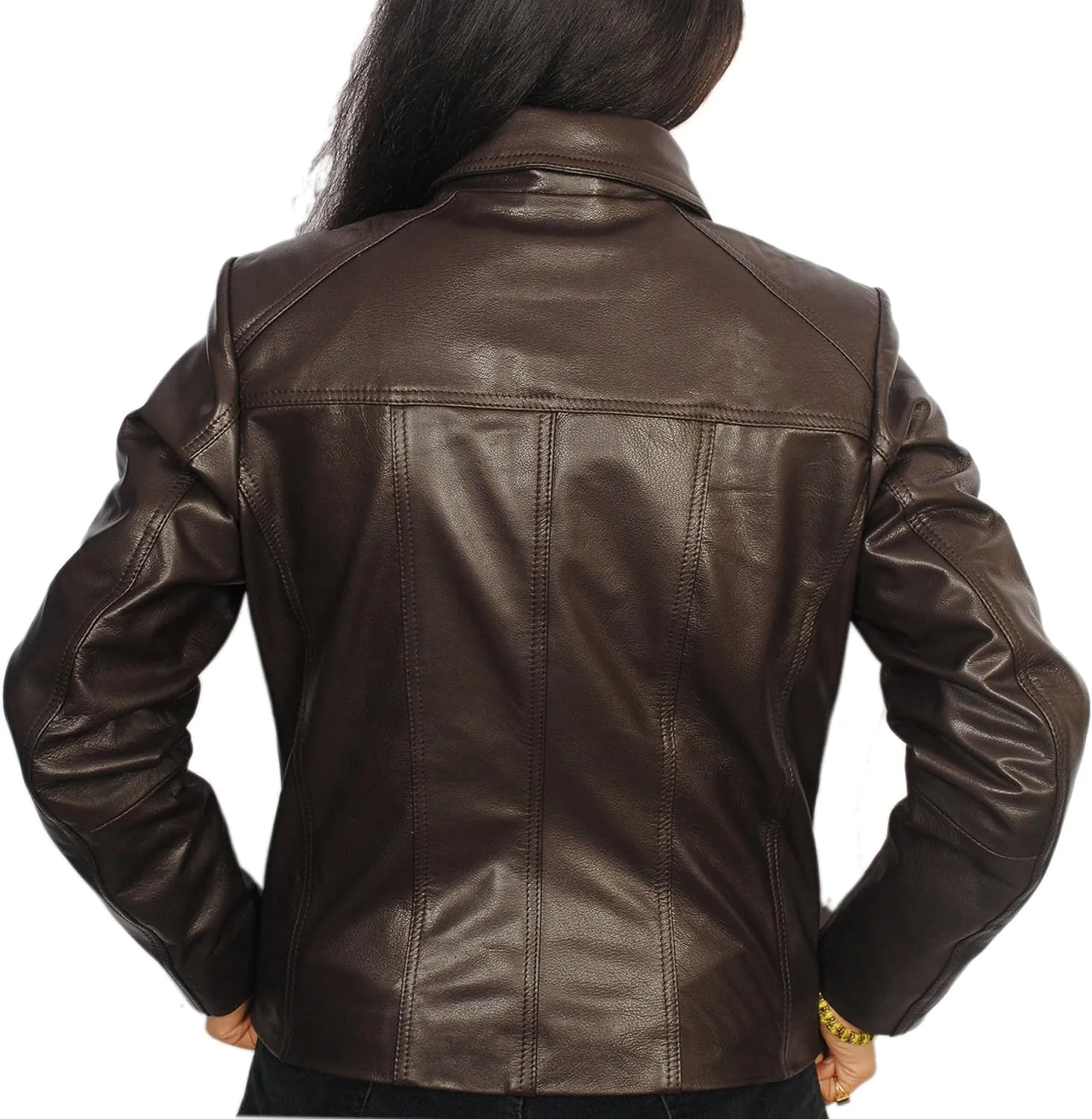 Women's Lambskin Leather Short Peacoat Jacket
