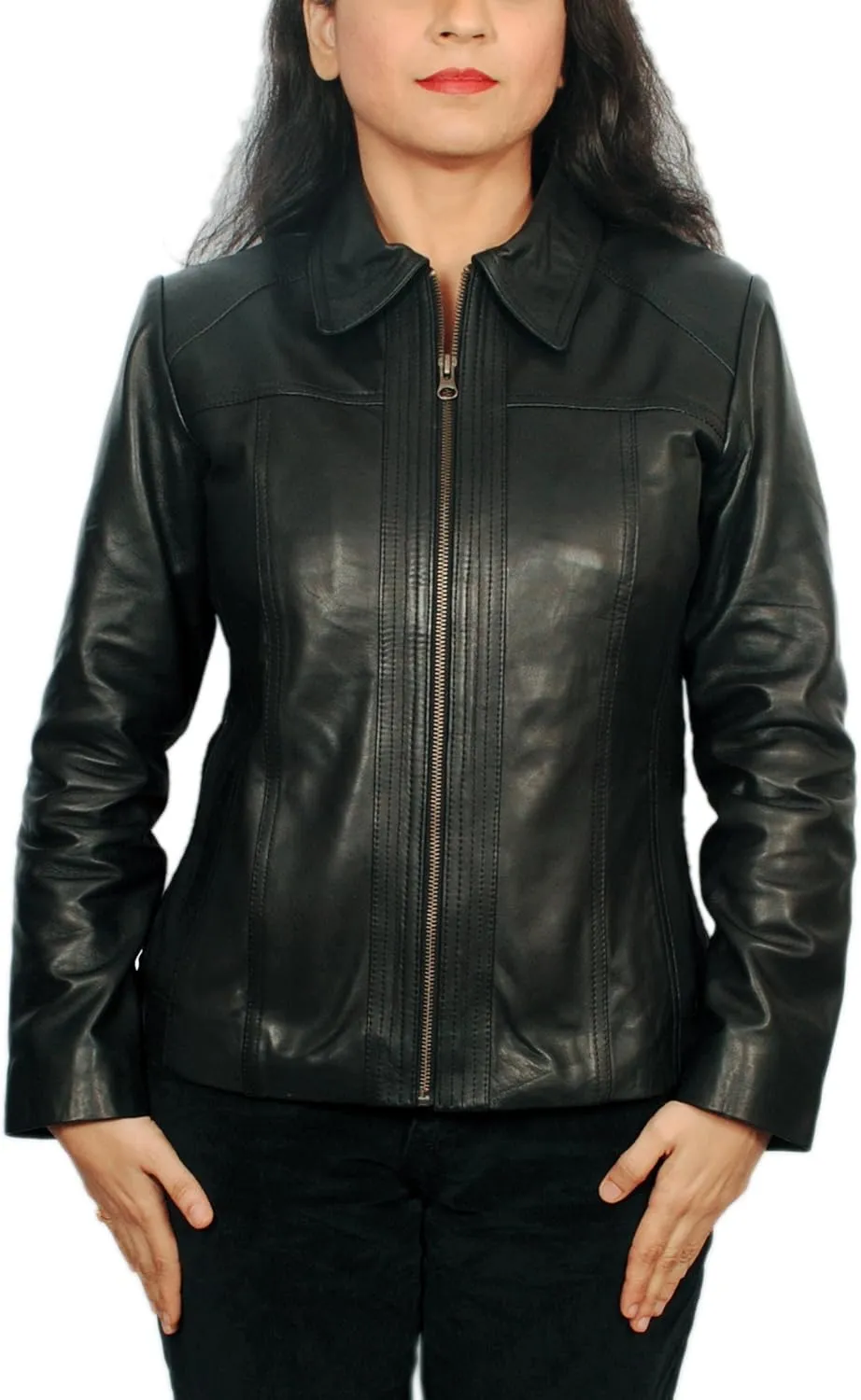 Women's Lambskin Leather Short Peacoat Jacket