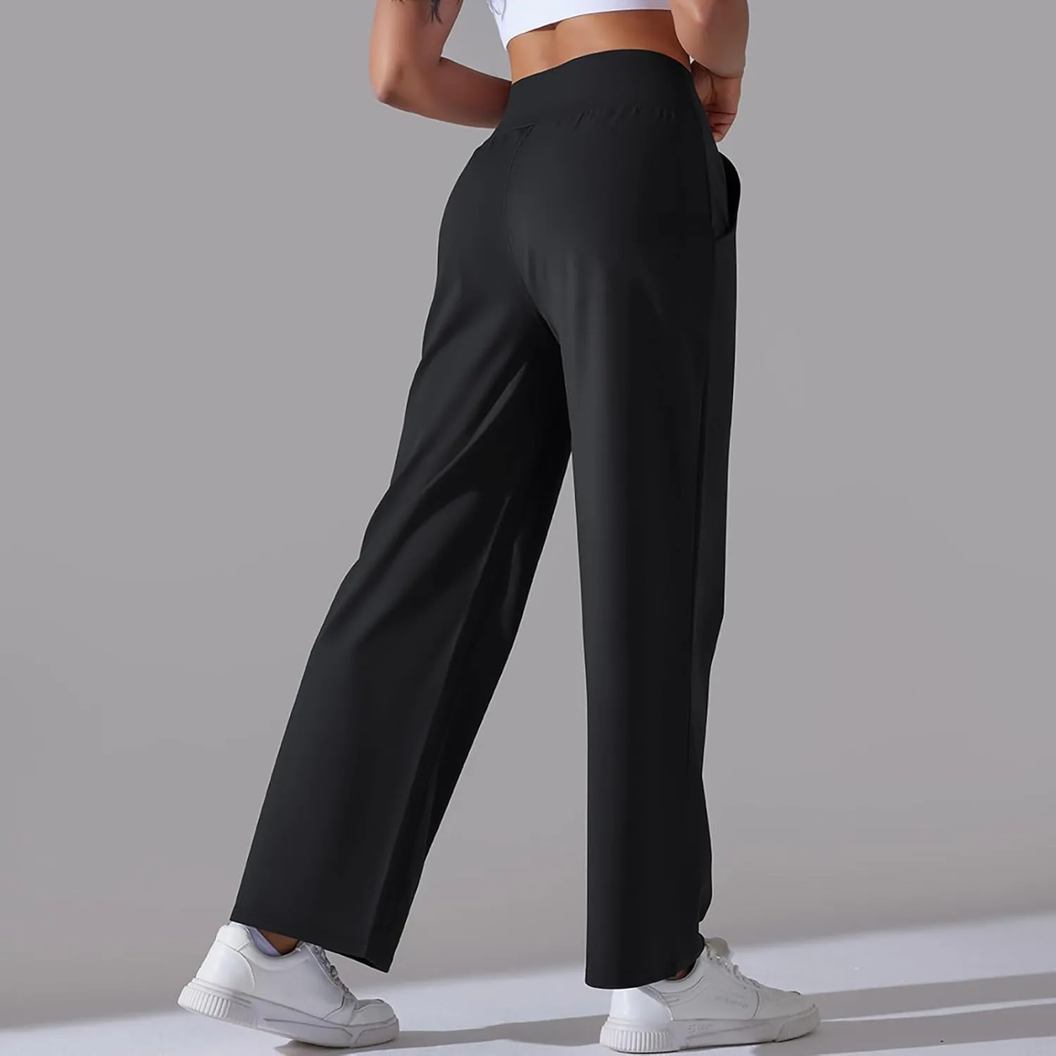Women's Loose Wide Leg High Waist Yoga Pants with Pockets Stretchy Work Casual Straight Leg Lounge Sweatpants