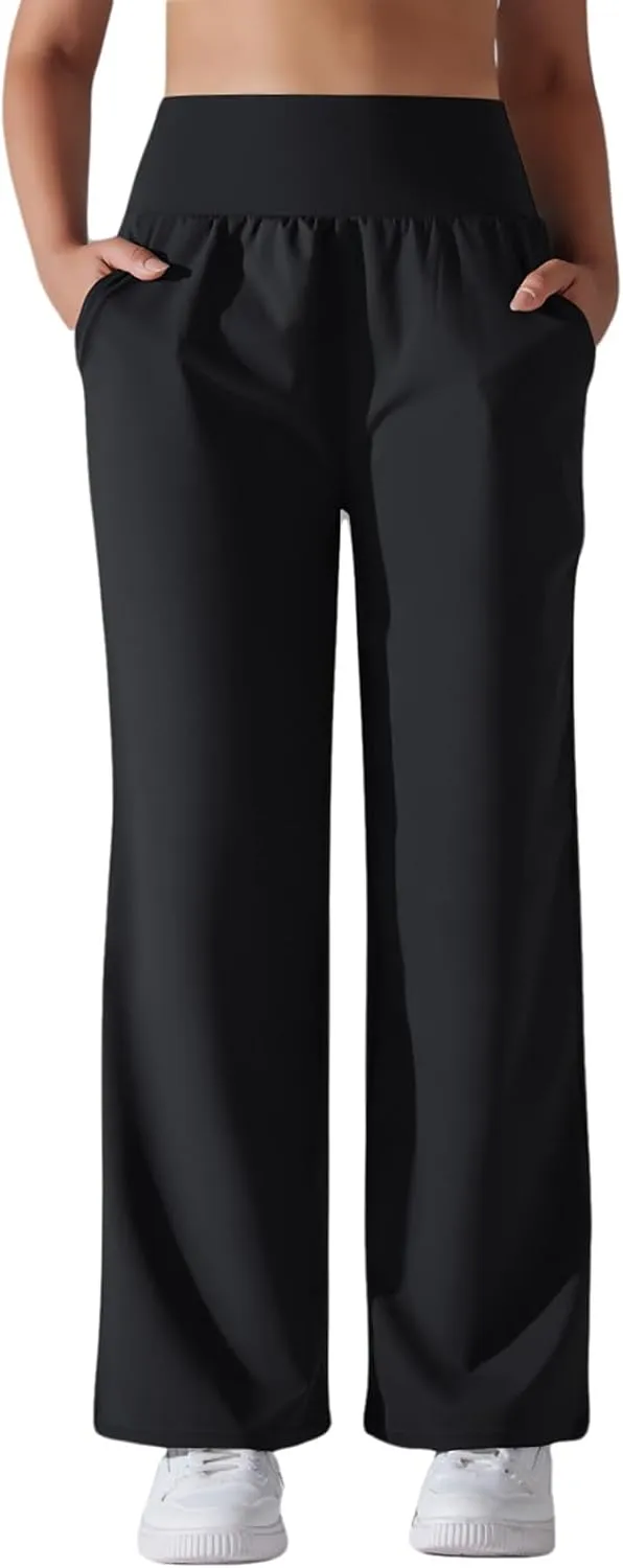 Women's Loose Wide Leg High Waist Yoga Pants with Pockets Stretchy Work Casual Straight Leg Lounge Sweatpants