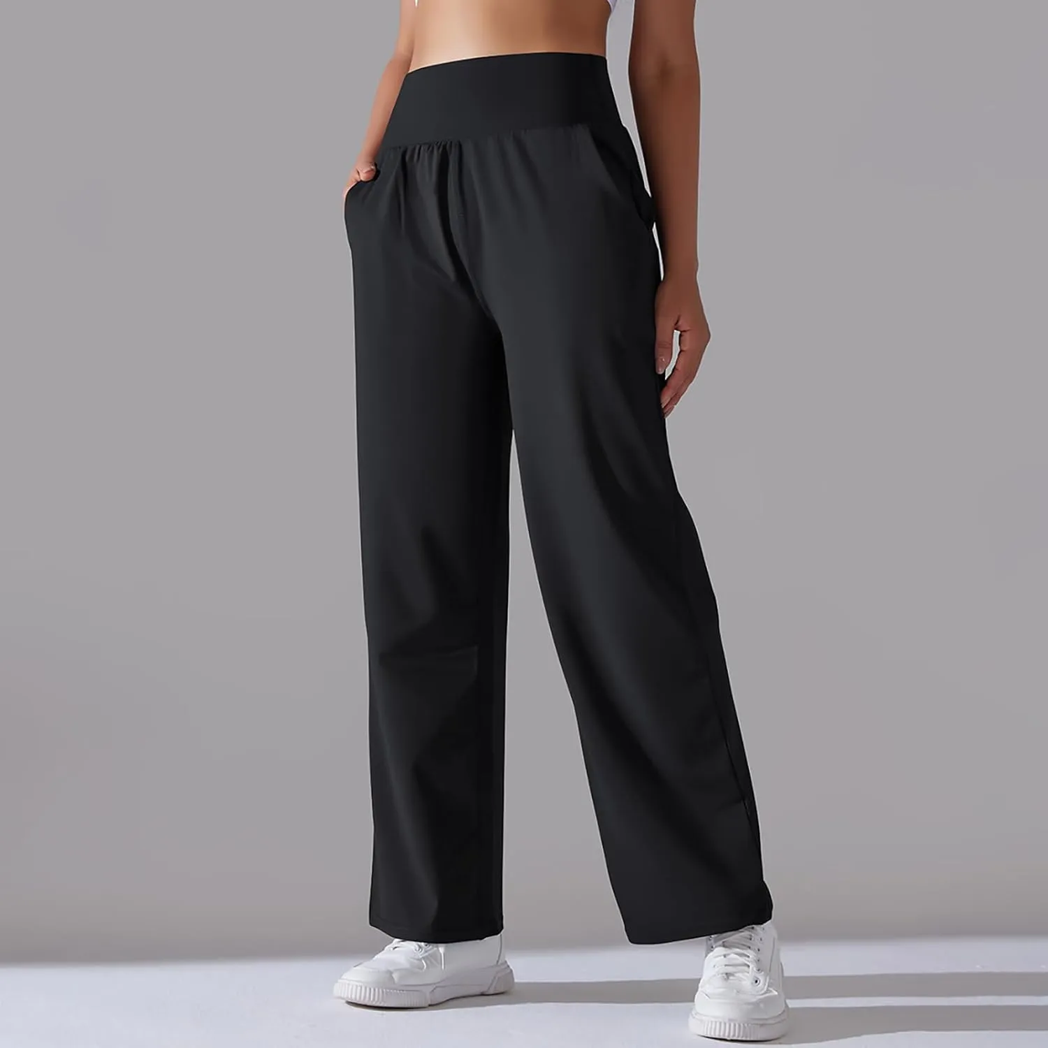 Women's Loose Wide Leg High Waist Yoga Pants with Pockets Stretchy Work Casual Straight Leg Lounge Sweatpants
