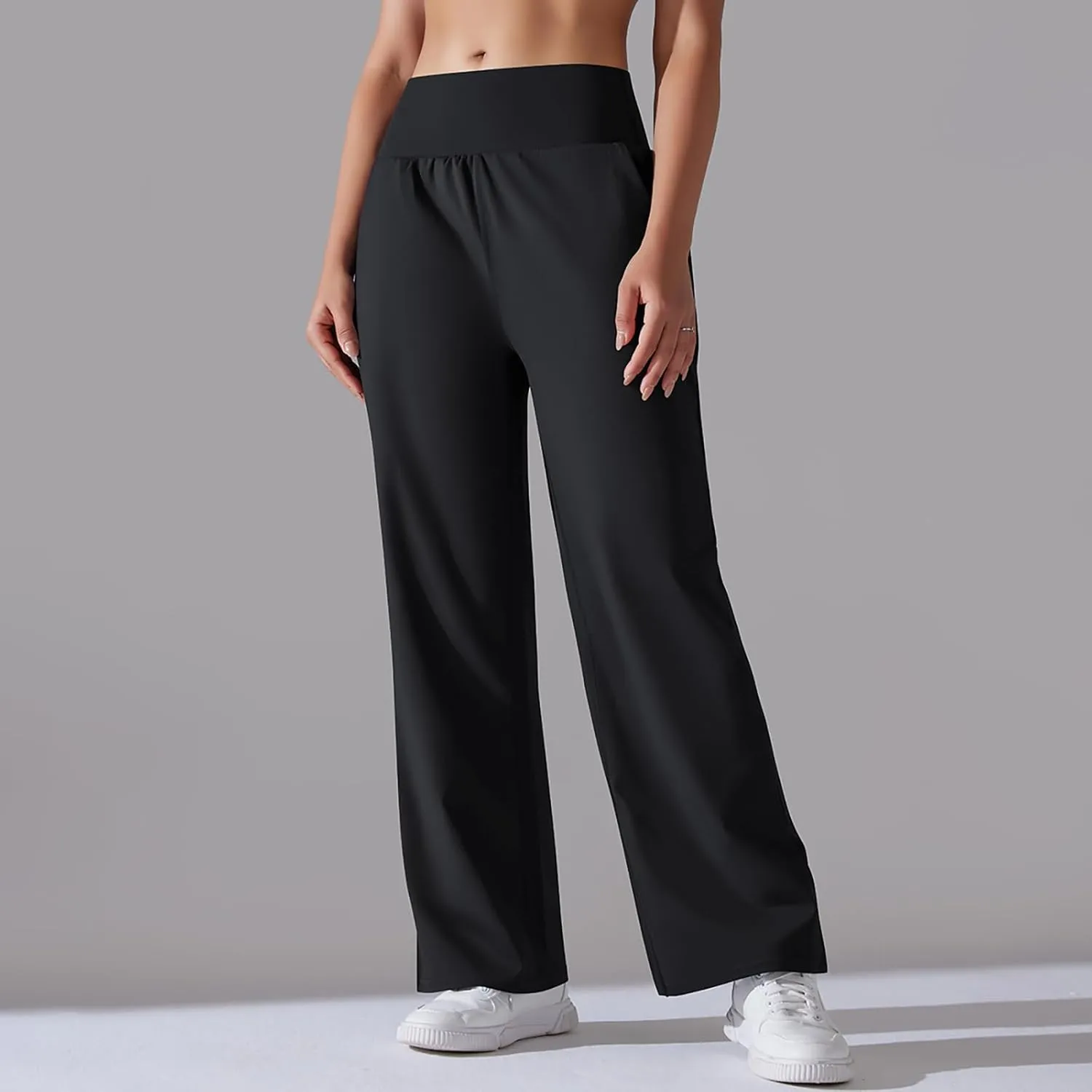 Women's Loose Wide Leg High Waist Yoga Pants with Pockets Stretchy Work Casual Straight Leg Lounge Sweatpants