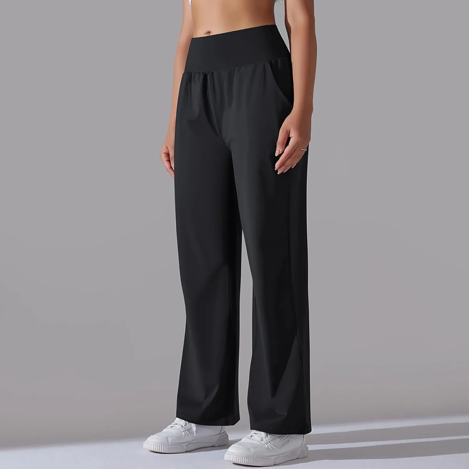 Women's Loose Wide Leg High Waist Yoga Pants with Pockets Stretchy Work Casual Straight Leg Lounge Sweatpants