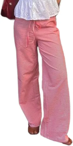 Women's Lounge Striped Wide Leg Pants, Low Rise Baggy Pajama Pants