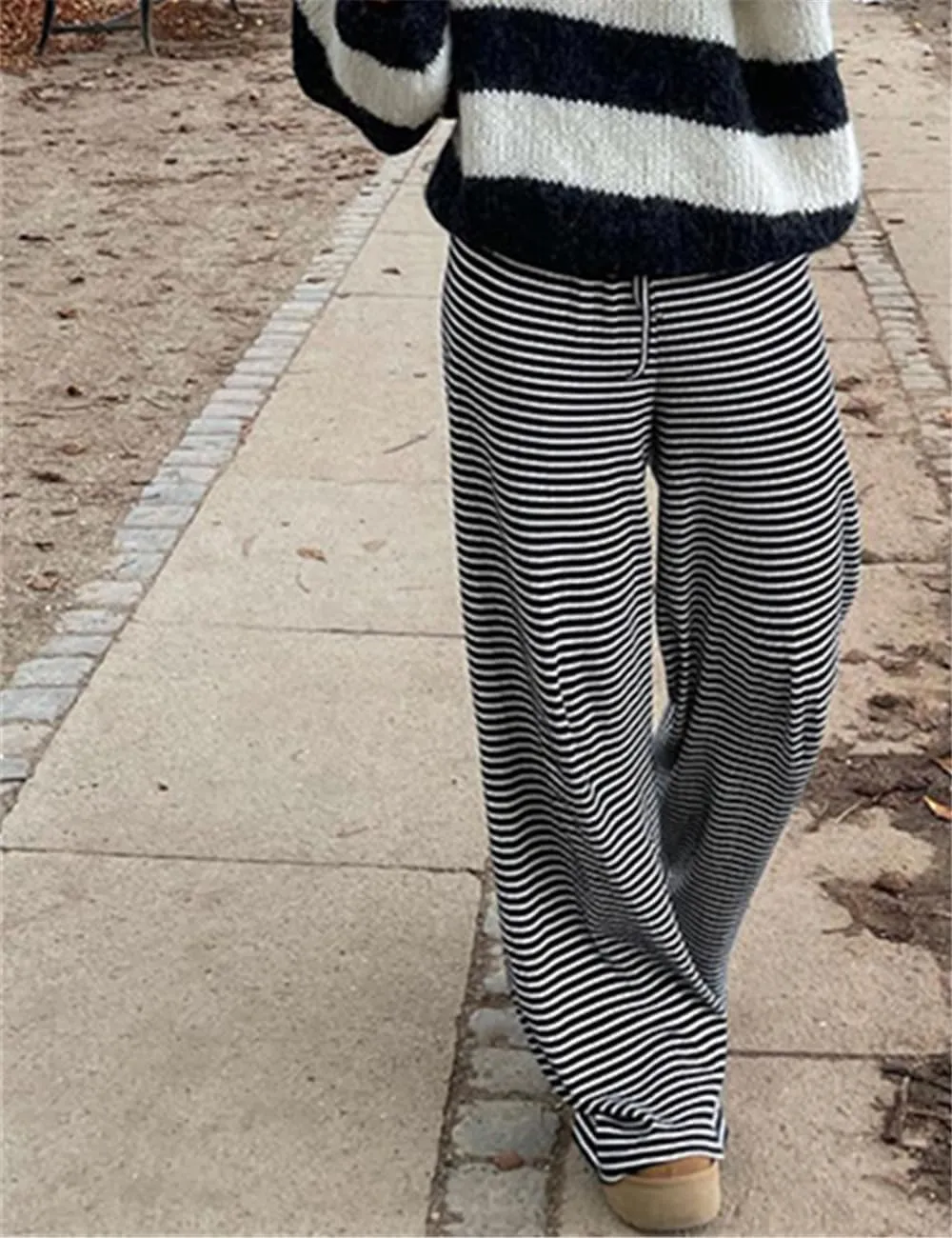 Women's Lounge Striped Wide Leg Pants, Low Rise Baggy Pajama Pants