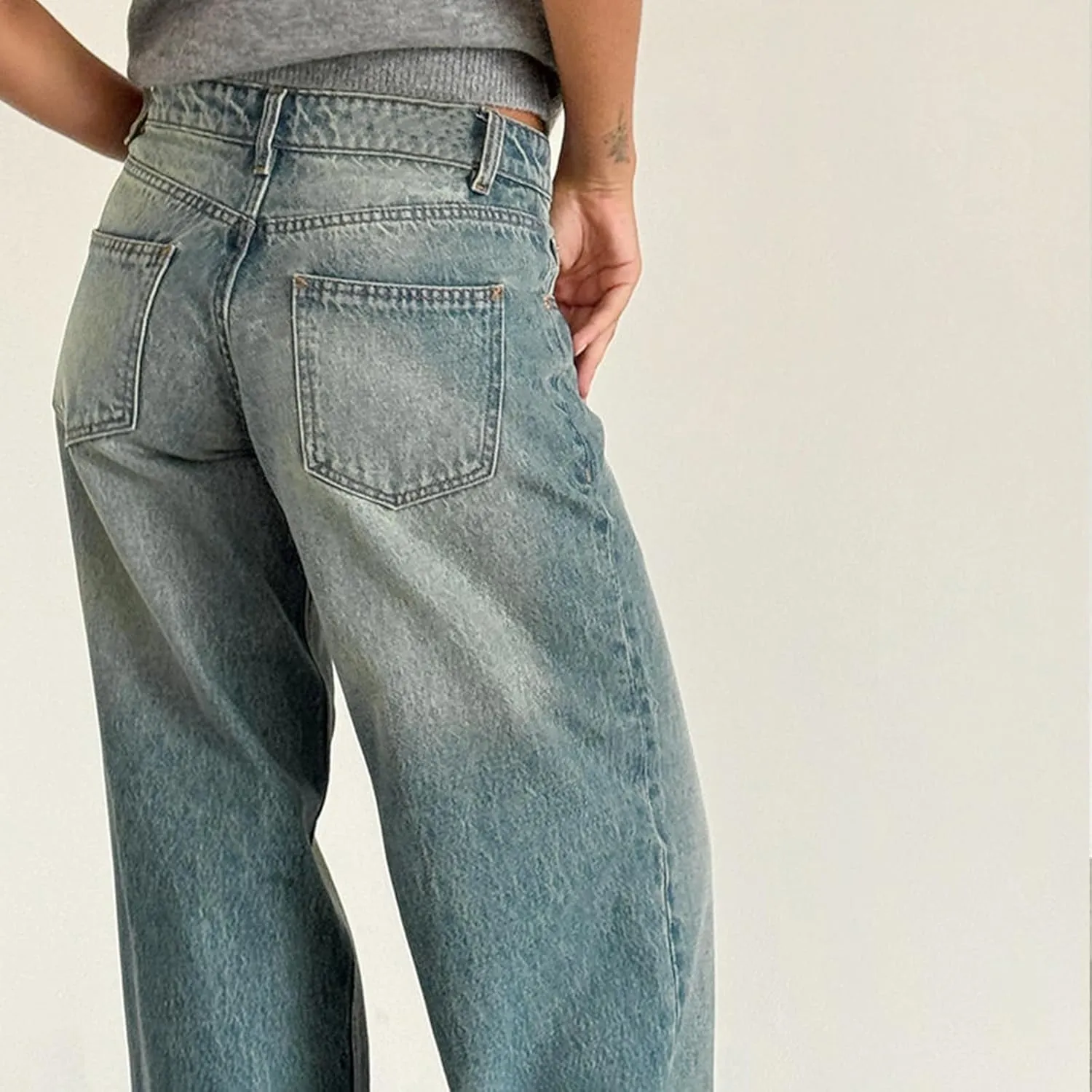 Women's Low Rise Baggy Jeans Boyfriend Y2K E-Girls Straight Wide Leg Denim Jeans Casual Loose Pants