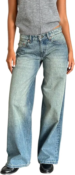 Women's Low Rise Baggy Jeans Boyfriend Y2K E-Girls Straight Wide Leg Denim Jeans Casual Loose Pants