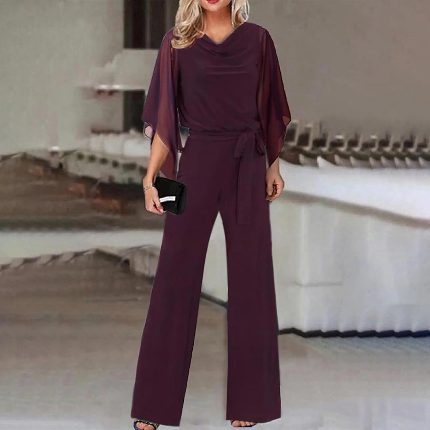 Women's Pantsuits Mother of Bride Wedding Guest Pant Suits 2 Piece Outfits Cold Shoulder Tops for Evening Party