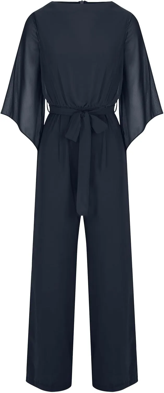 Women's Pantsuits Mother of Bride Wedding Guest Pant Suits 2 Piece Outfits Cold Shoulder Tops for Evening Party