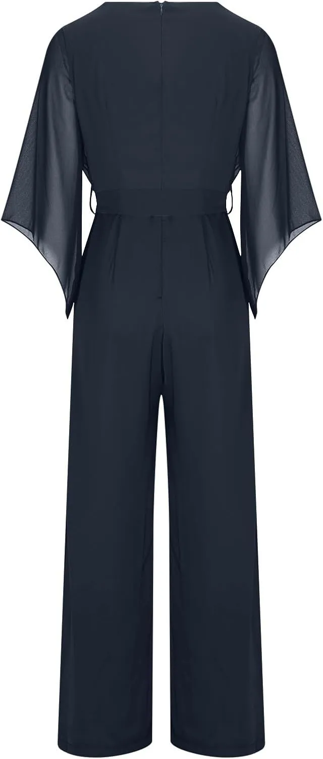 Women's Pantsuits Mother of Bride Wedding Guest Pant Suits 2 Piece Outfits Cold Shoulder Tops for Evening Party