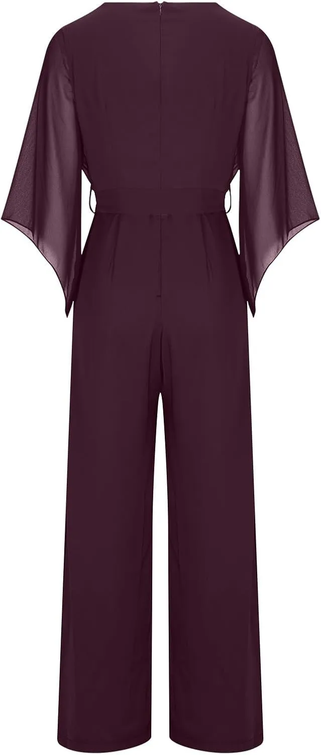 Women's Pantsuits Mother of Bride Wedding Guest Pant Suits 2 Piece Outfits Cold Shoulder Tops for Evening Party