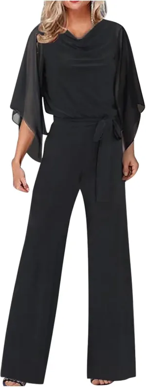 Women's Pantsuits Mother of Bride Wedding Guest Pant Suits 2 Piece Outfits Cold Shoulder Tops for Evening Party