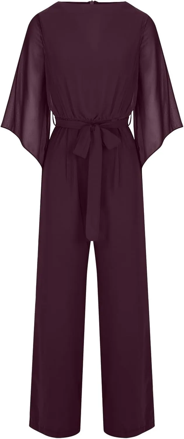 Women's Pantsuits Mother of Bride Wedding Guest Pant Suits 2 Piece Outfits Cold Shoulder Tops for Evening Party