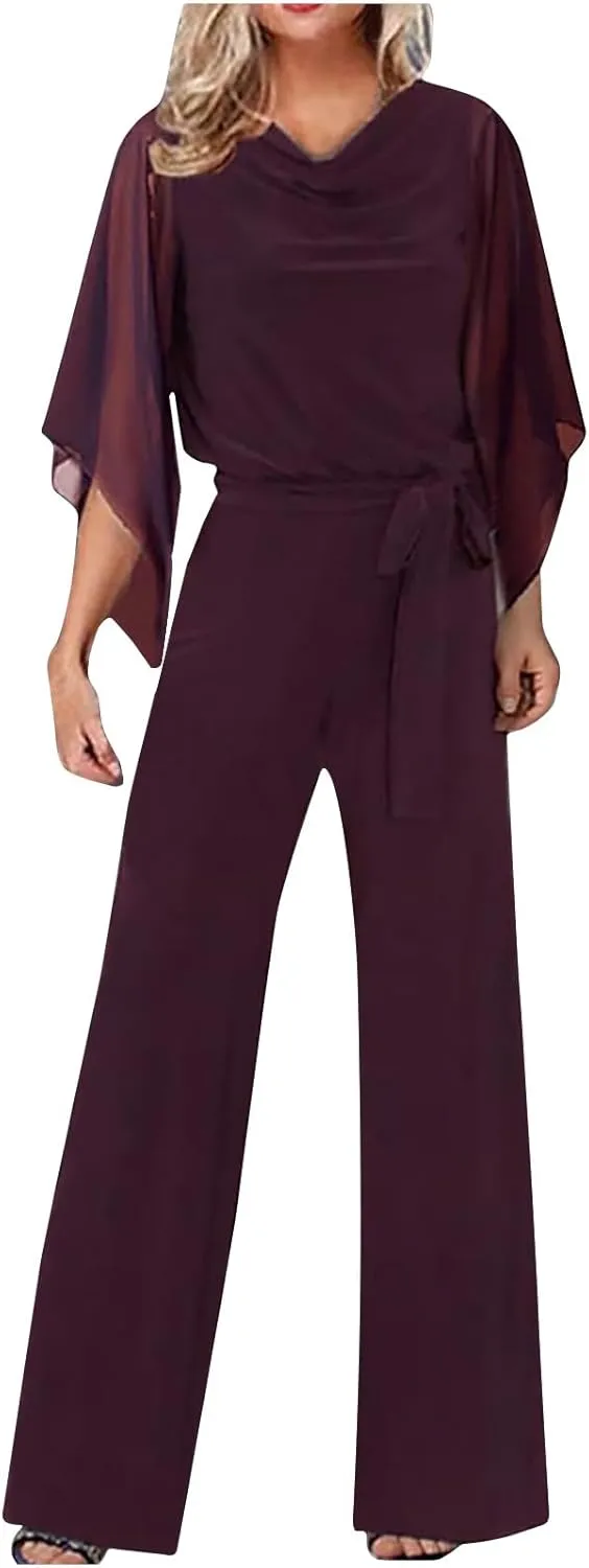 Women's Pantsuits Mother of Bride Wedding Guest Pant Suits 2 Piece Outfits Cold Shoulder Tops for Evening Party
