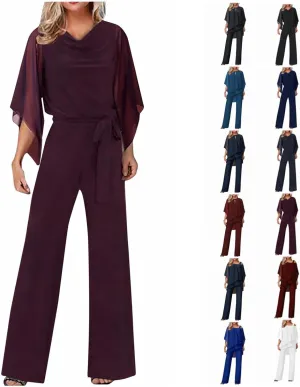 Women's Pantsuits Mother of Bride Wedding Guest Pant Suits 2 Piece Outfits Cold Shoulder Tops for Evening Party