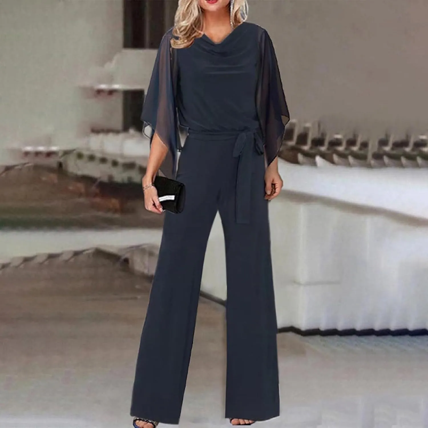Women's Pantsuits Mother of Bride Wedding Guest Pant Suits 2 Piece Outfits Cold Shoulder Tops for Evening Party