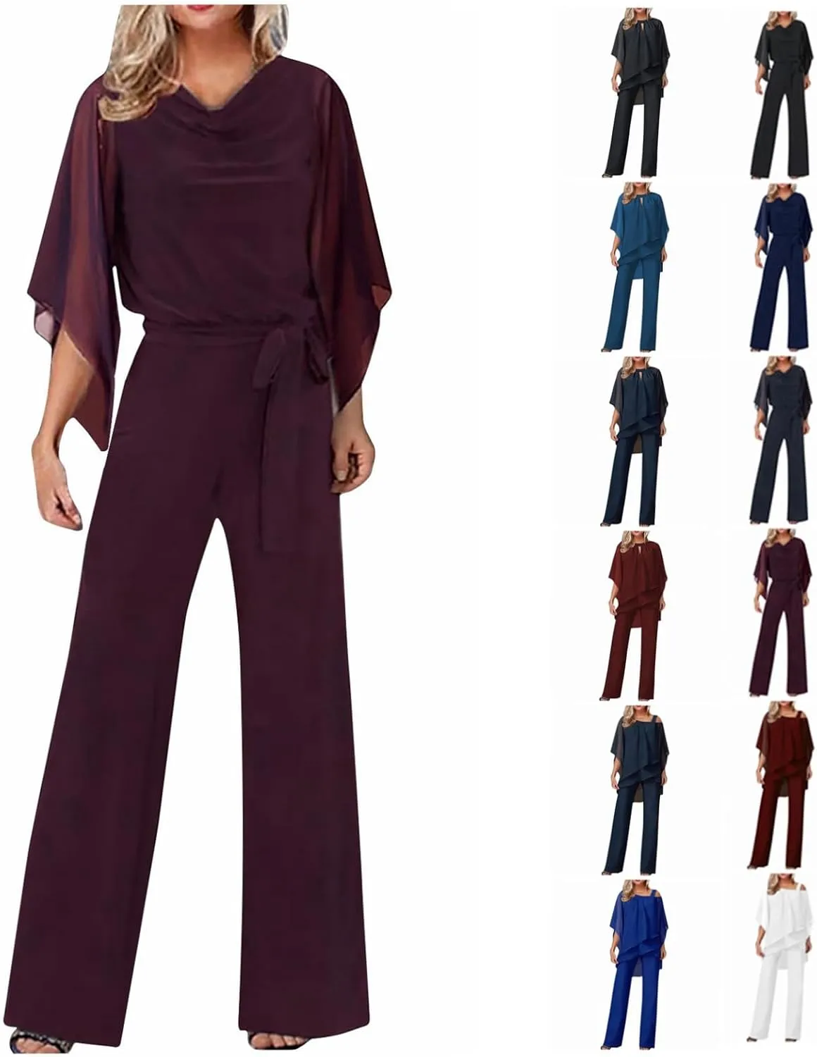 Women's Pantsuits Mother of Bride Wedding Guest Pant Suits 2 Piece Outfits Cold Shoulder Tops for Evening Party