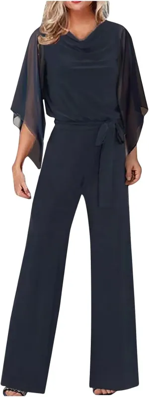 Women's Pantsuits Mother of Bride Wedding Guest Pant Suits 2 Piece Outfits Cold Shoulder Tops for Evening Party