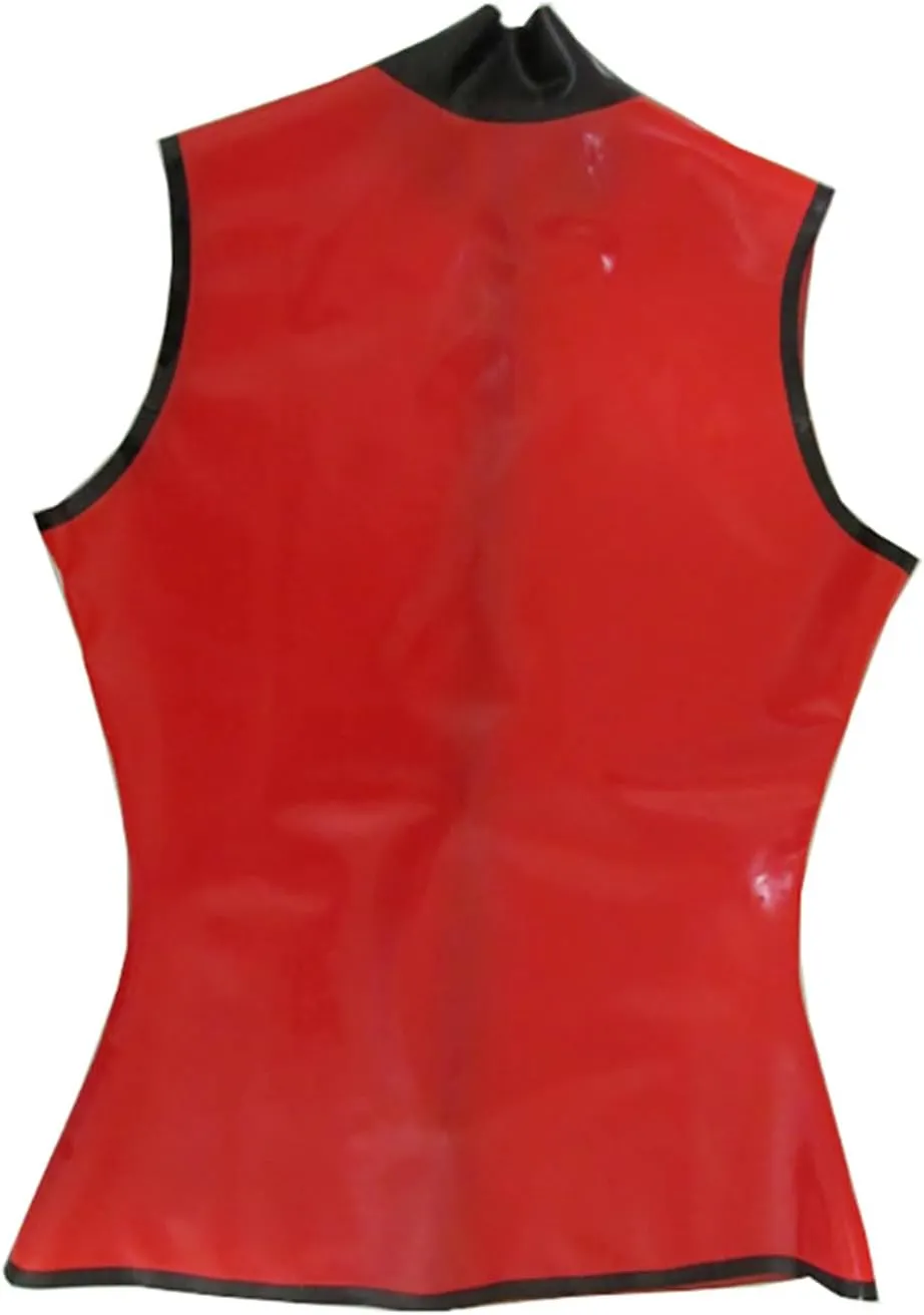 Women's Red Sleeveless Latex T-Shirt with Front Zipper,Shaping Casual Latex Tank Tops,for Novelty Club Wear