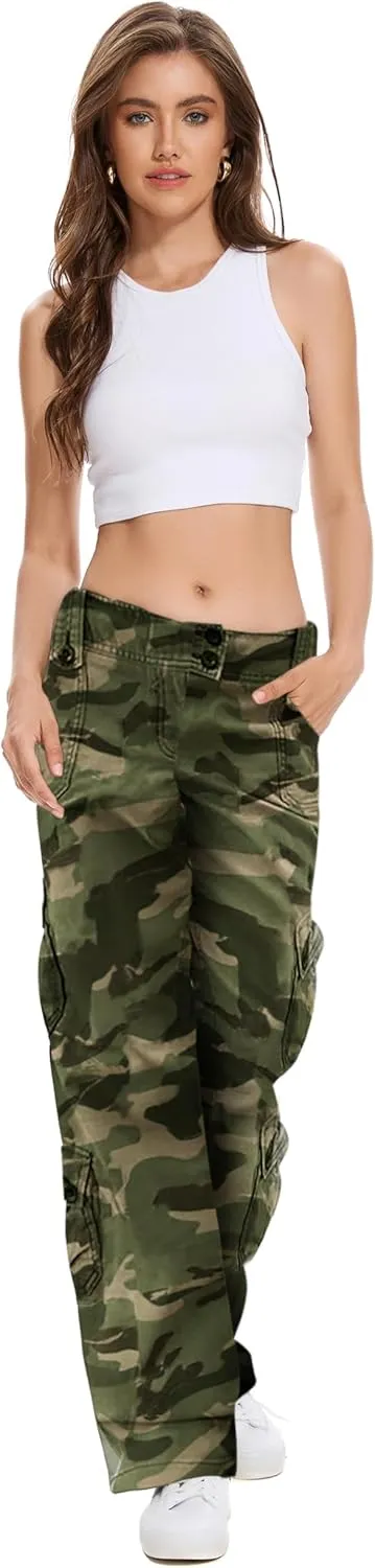 Womens Straight Wide Leg Cargo Jeans Vintage Flap Pocket Cargo Pants Baggy Y2k Pants