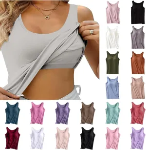 Womens Tank Tops with Built in Bra 2024 Casual Scoop Neck Sleeveless Basic Workout Top Padded Bra Camisole Undershirt