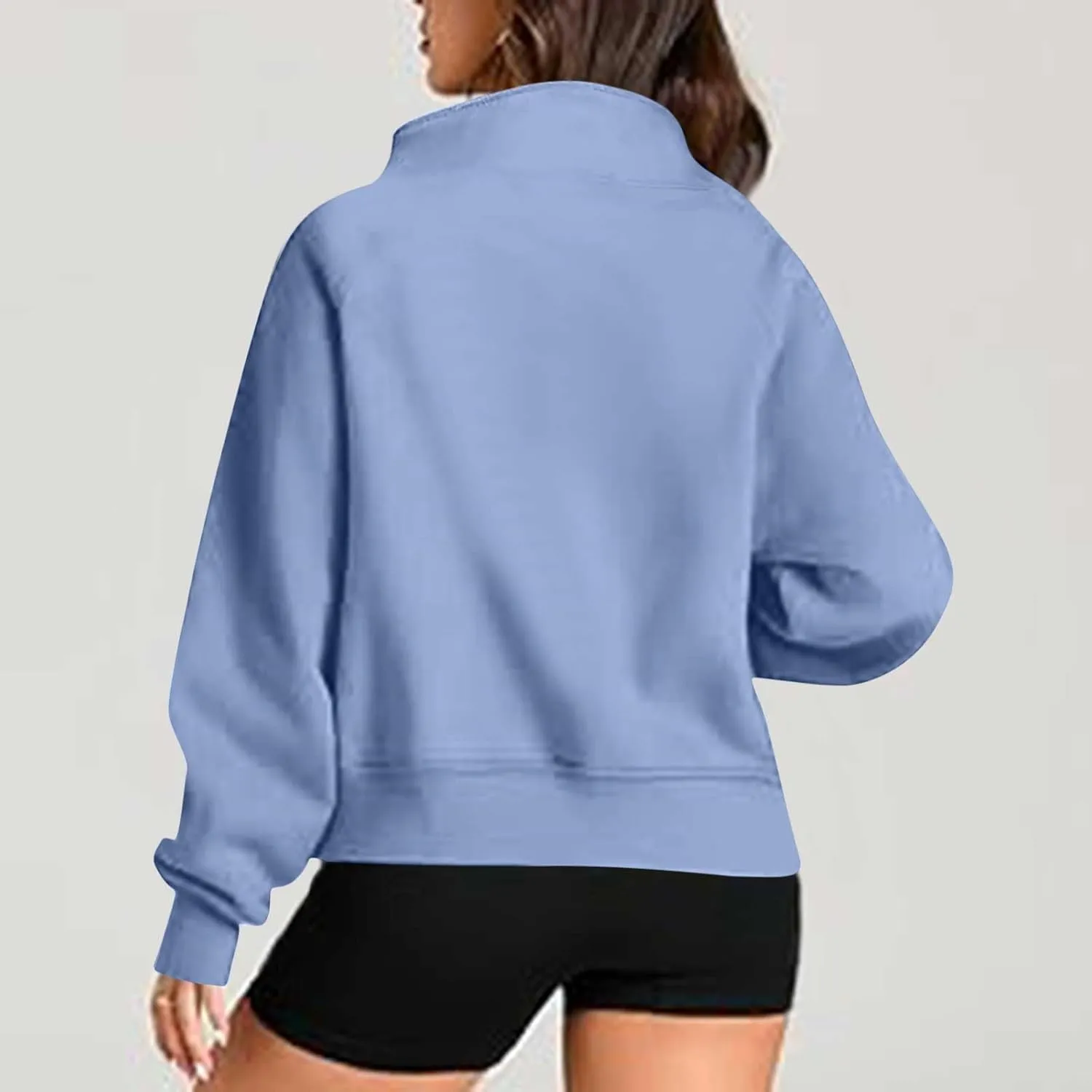 Womens Tops Half Zip Pullover Fleece Stand Collar Sweatshirt Fall Trendy Crop Loose Hoodies with Pockets Thumb Hole