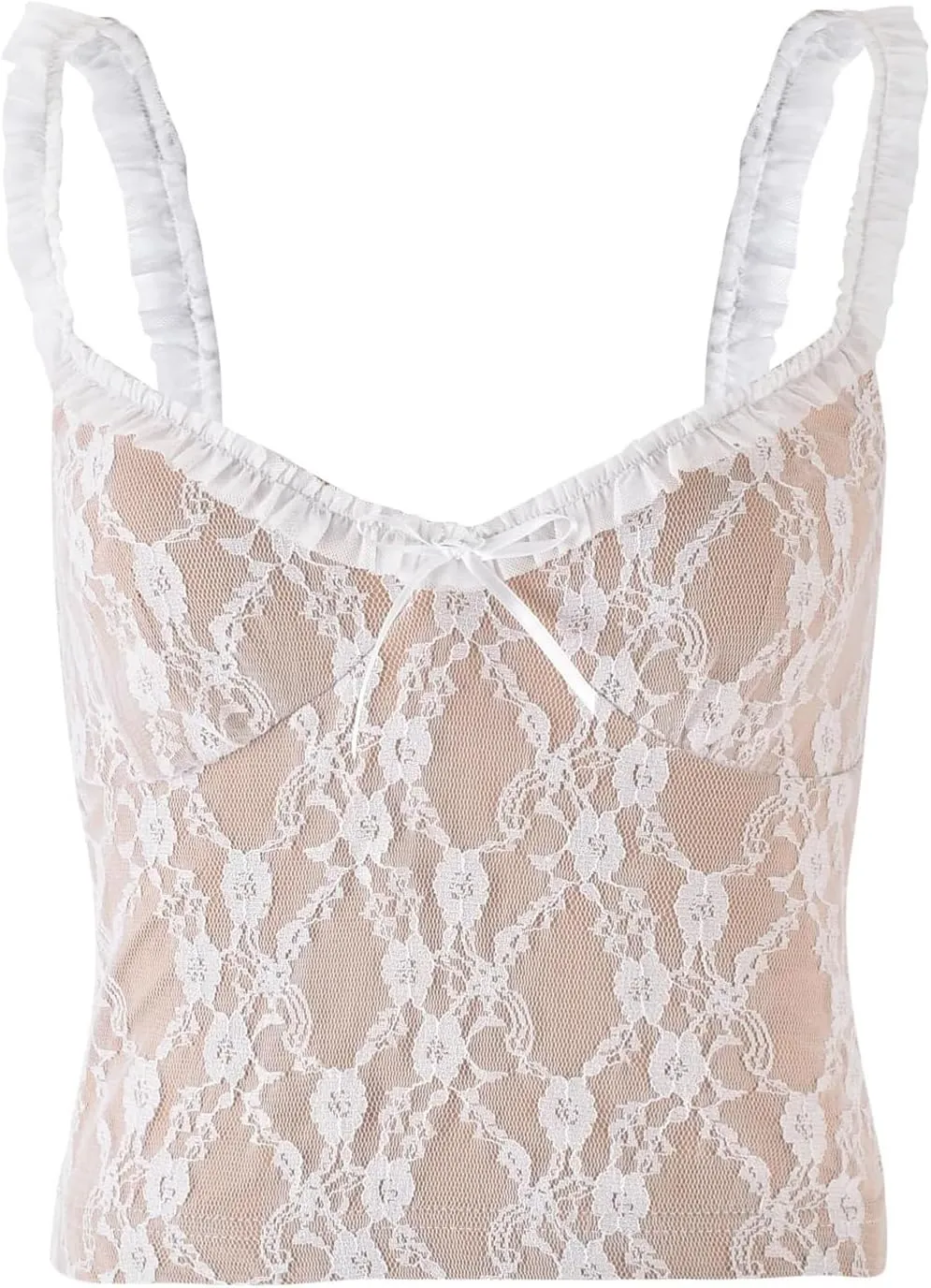 Women's Y2k Crop Tank Top Sexy Ruffle Strap Camisole Ruched Lace Cami Bustier Shirt Cute Going Out Tops