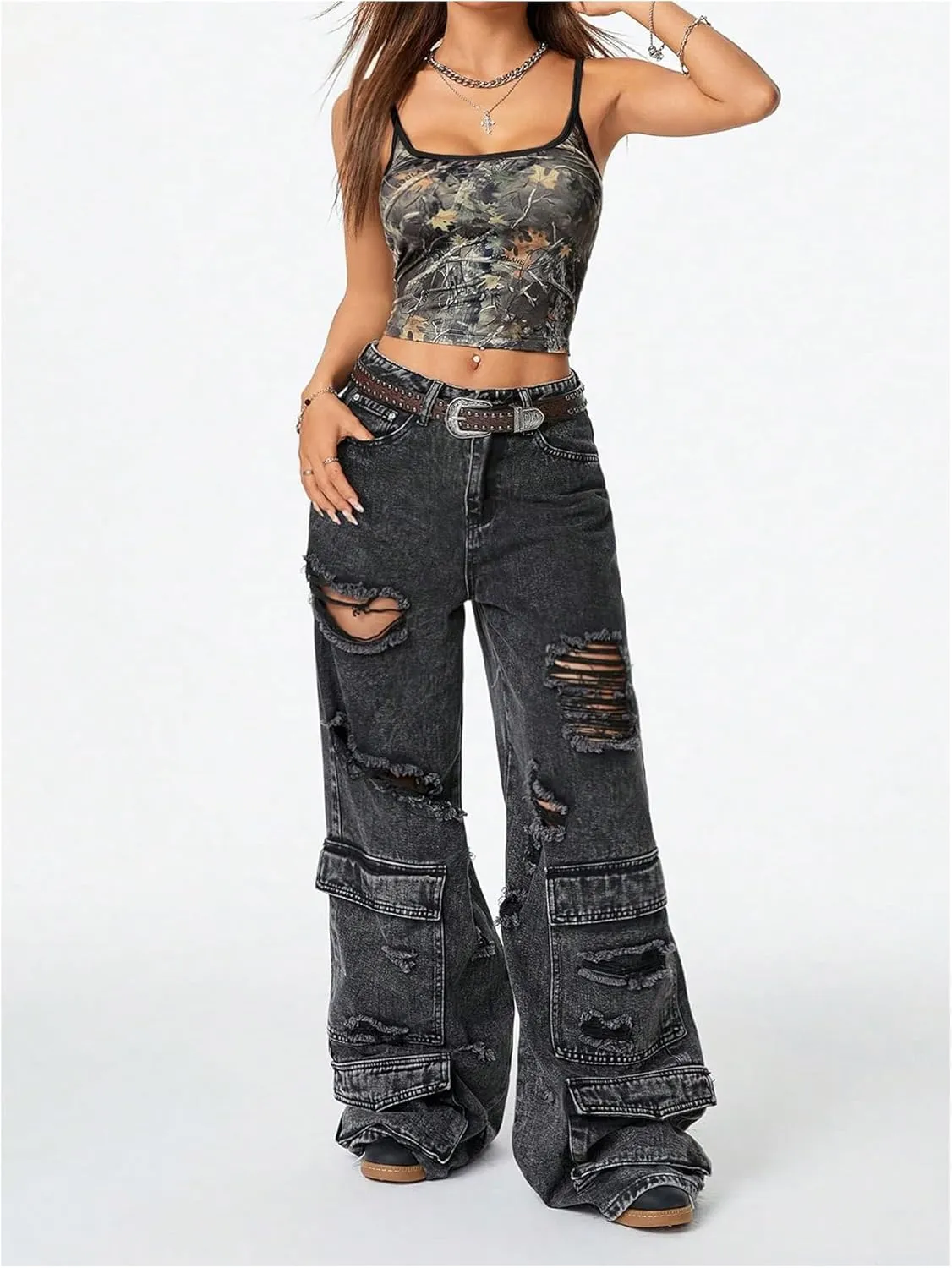 Women's Y2k Vintage Camo Print Camisole Spaghetti Strap Scoop Neck Cropped Cami Tank