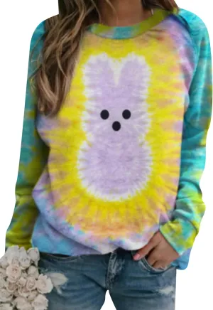YMING Womens Easter Day Crew Neck Sweatshirt Bunny Printed Long Sleeve Pullover Cute Rabbit Shirt Tops Plus Size
