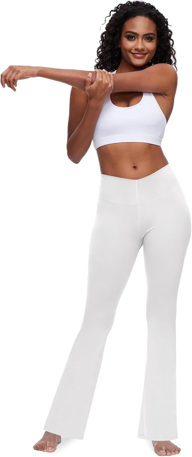 Yoga Pants with Pockets for Women Crossover Flare Leggings Wide Leg Pants for Women Tummy Control