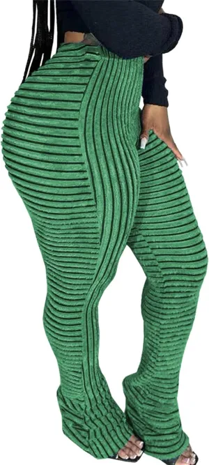 YOOTIKO Women Stacked Pants Flare Sweatpants High Waisted Striped Fuzzy Lounge Butt Lifting Leggings