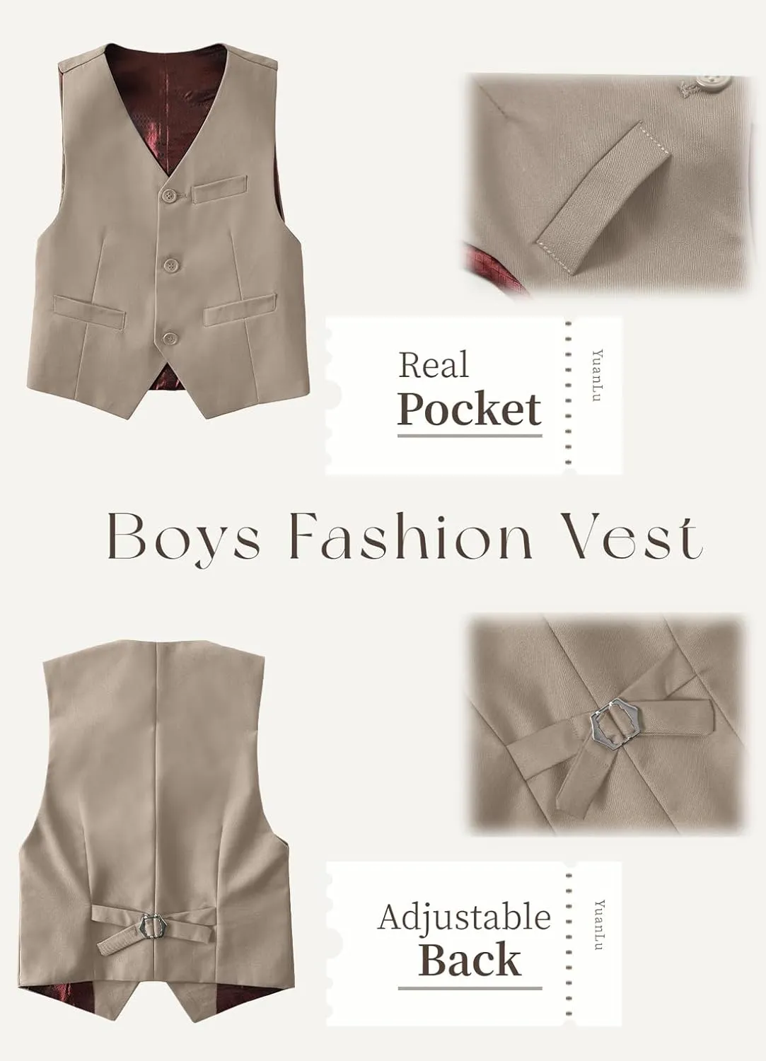 YuanLu Boys Suit Homecoming Dresses for Kids Ring Bearer Outfit Suits Tuxedo Formal Vest and Pants Suit Set