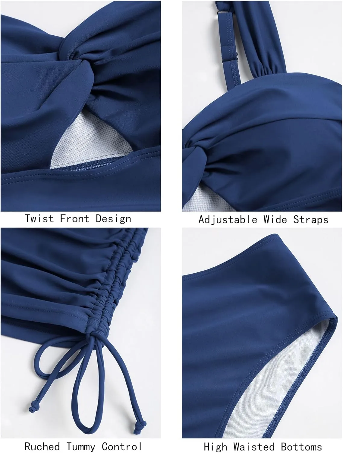 ZAFUL Womens Ruched Tankini Swimsuits Twist Front Cutout Two Piece Bathing Suits with Bottom Tummy Control Swimwear